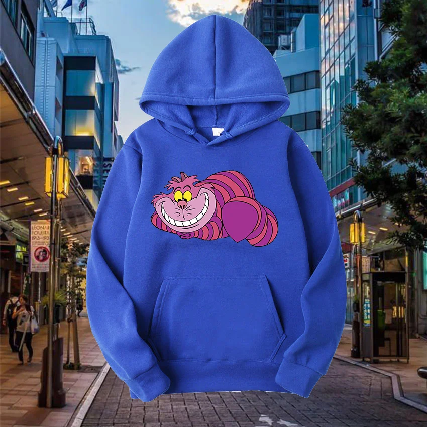 Sudaderas con capucha con estampado de gato de Cheshire de Disney para hombres y mujeres, sudaderas con capucha populares de Alicia en el país de