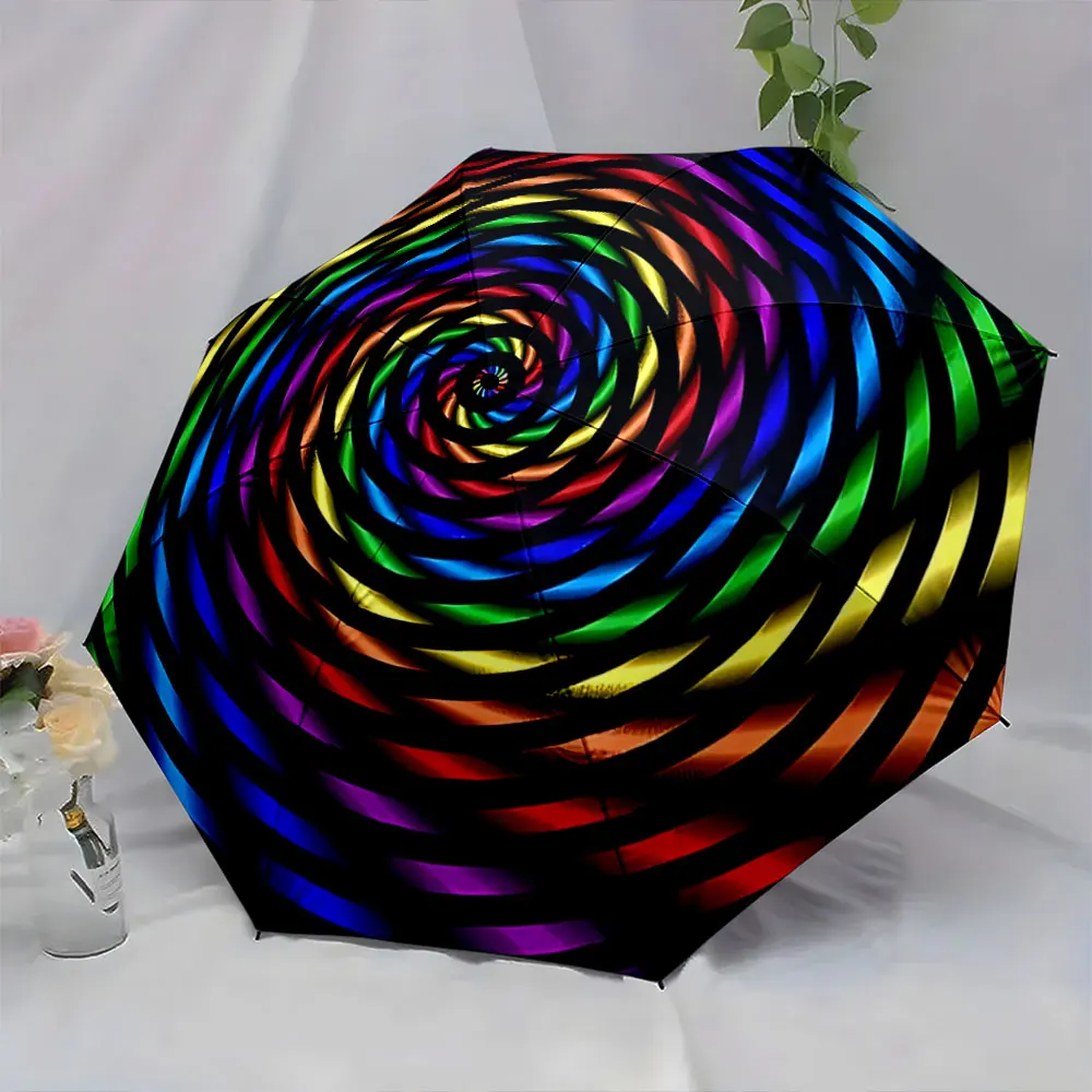 1PC Colorful Spiral Patterned Umbrella with Modern Design Print 8 Iron Ribs Folding Umbrella Auto-Open Fashion Sunshade