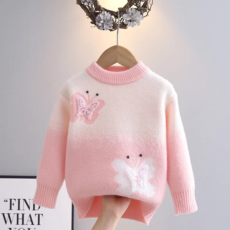 

Autumn Winter Girls' Knitted Sweater Cartoon Long Sleeved Tops Round Neck Pullover Comfortable Children Clothing New Fashion