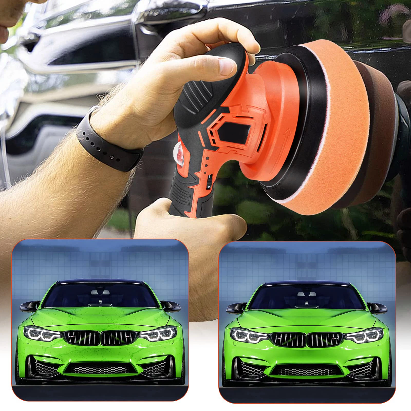 2000-5000RPM Cordless Car Polisher Wireless Car Polishing Machine Electric Auto Polishing Wax Tool Noiseless 6 Variable Speeds