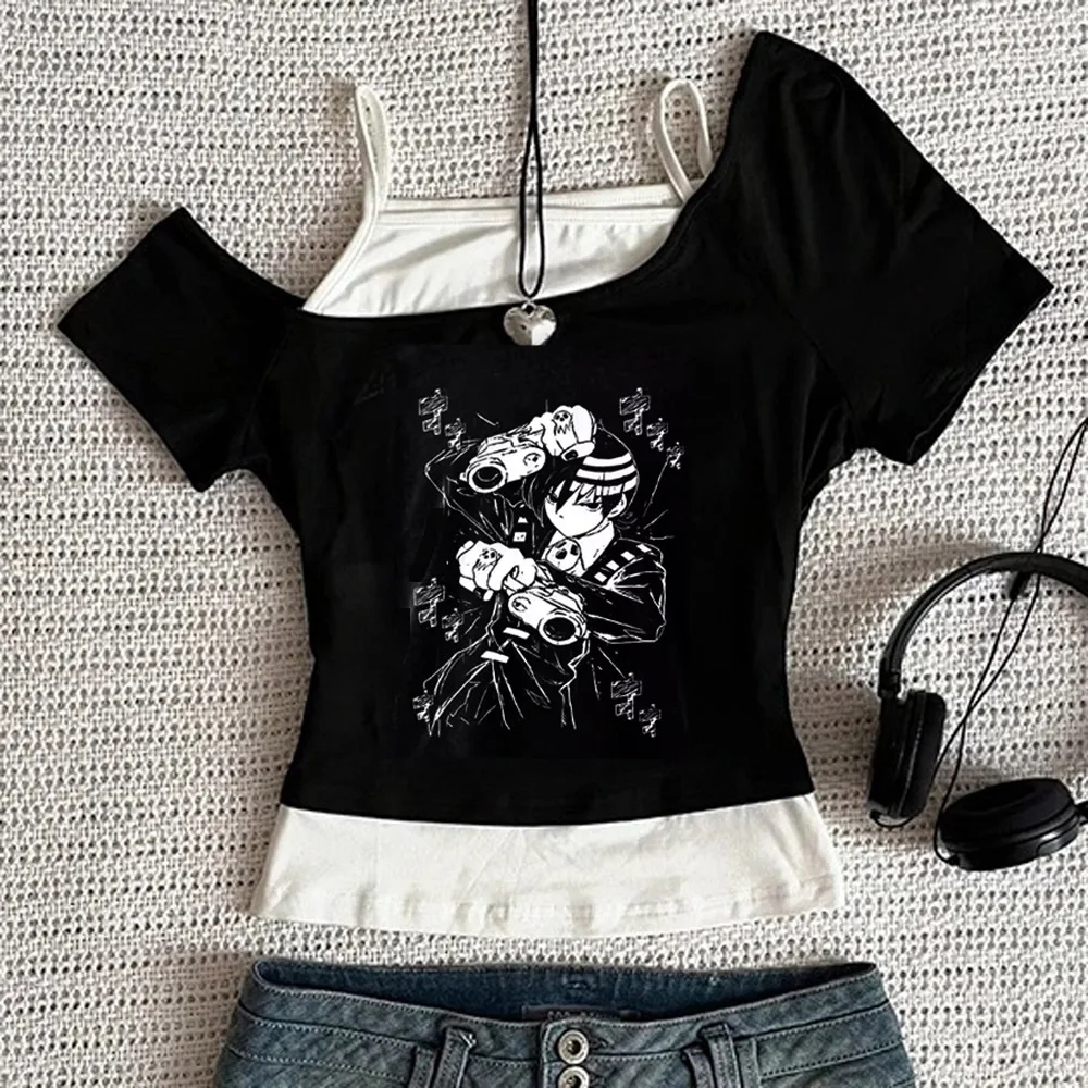 Soul Eater cropped top girl anime funny baddie t-shirt summer jojifuku emo scene  baddie