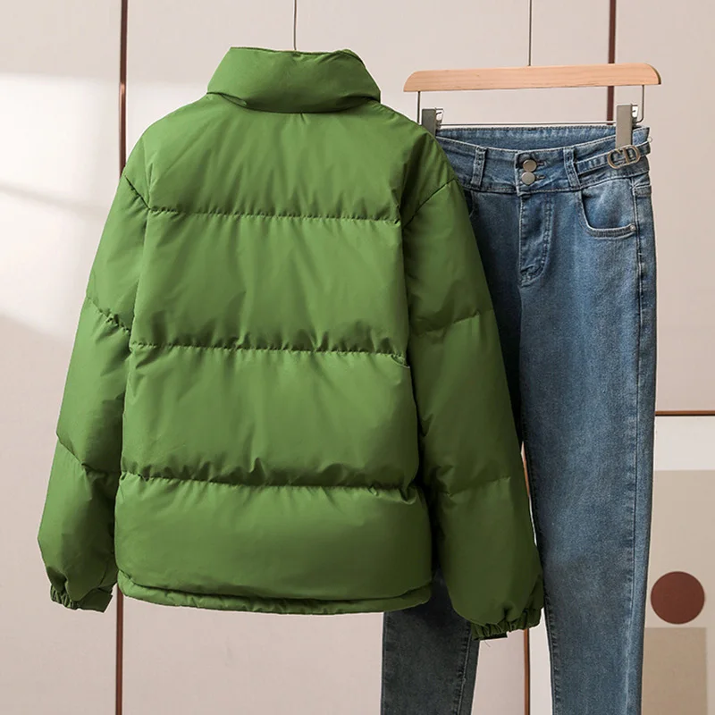 Schinteon Women White Duck Down Jacket Stand Collar Korean Style Autumn Winter Thick Warm Outwear Loose Casual Over Size Coat