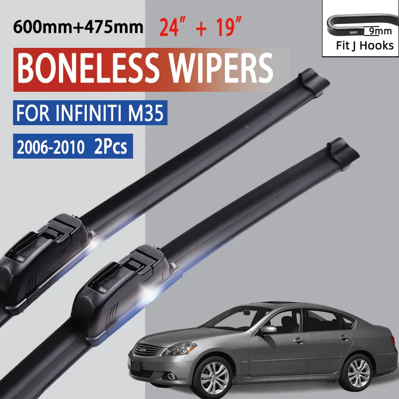 For Infiniti M35 2006-2010 Car Windshield Wiper U-type Soft Rubber Frameless Bracketless Car Wipers 24