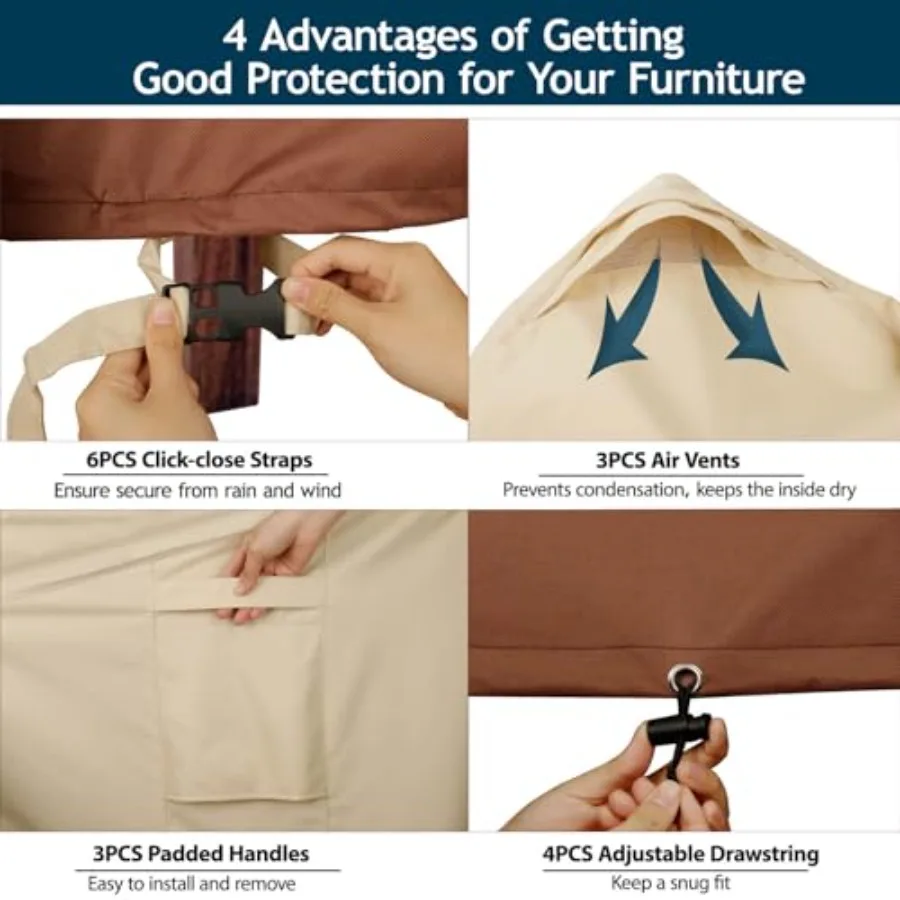 غطاء مقطعي خارجي لأثاث الفناء على شكل حرف L قماش ريبستوب مقاوم للماء عالي التحمل 600D مع حماية ضد الأشعة فوق البنفسجية 3 فتحة تهوية #5