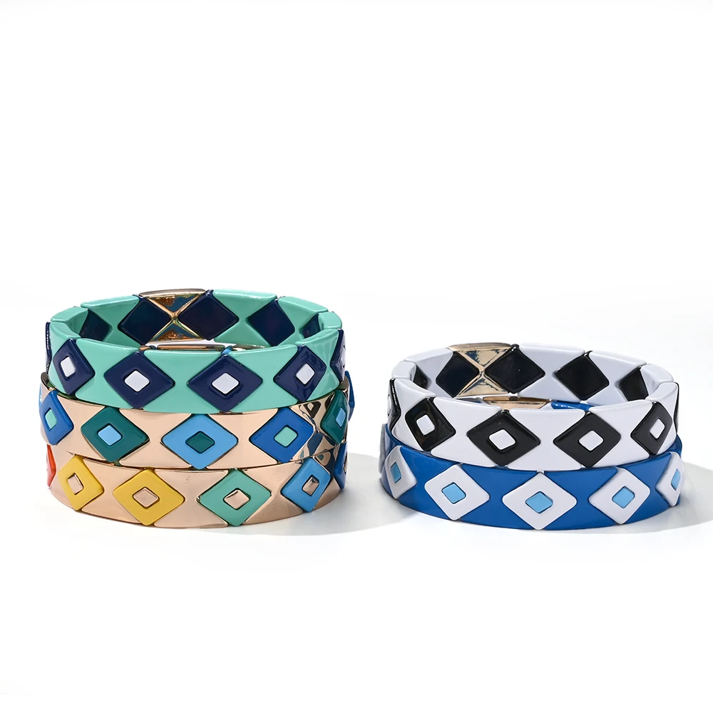 1Pc New Minimalist Style Alloy Bracelet for Women Colorful Muti-Shaped Beads Elastic Bangle Women Jewelry Accessories