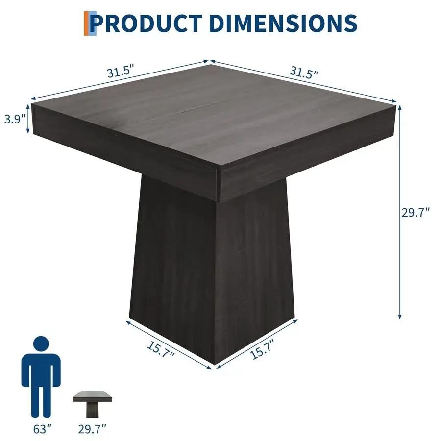 طاولة طعام مربعة لـ 4، 31.5 طاولة مطبخ مزرعة خشبية حديثة مع قاعدة قاعدة، طاولات طعام صغيرة للمطبخ والمعيشة #2