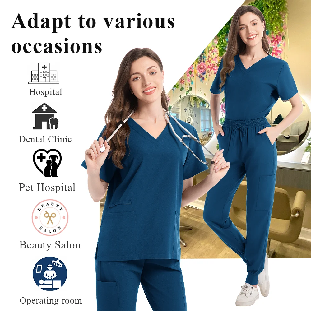 ملابس طبية عالية الجودة للنساء معطف مختبر ممرضة موحدة للجنسين بالجملة بلوزات وسراويل تناسب زي التمريض الدعك
