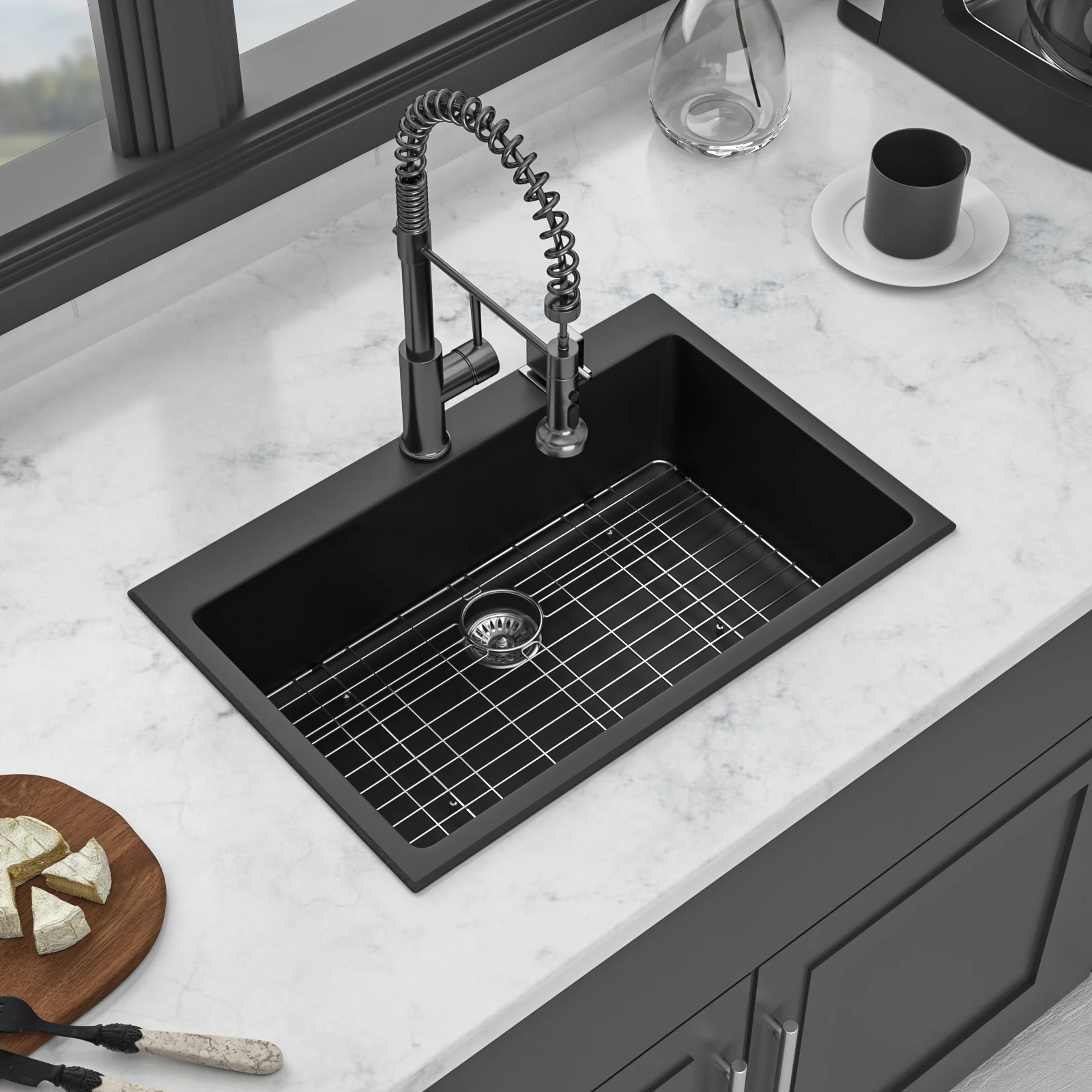 Black Quartz Sink Single Bowl Topmount Sink Quartz  Sink