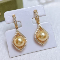 MeiBaPJ DIY 925 Silver Holder 8-9mm Natural Round Pearls Drop Earrings Fine Wedding Jewelry for Women