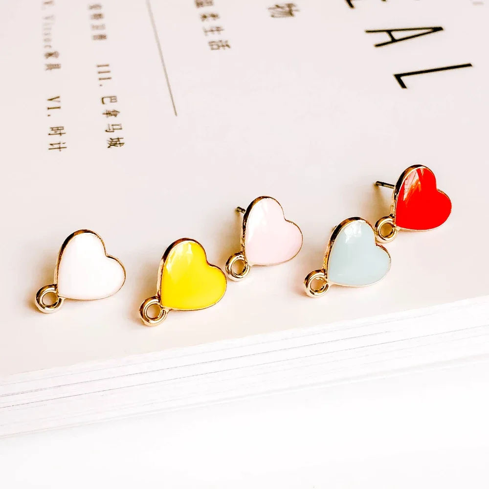 ZEROUP Multicolor Stud Earrings Heart Eardrop Accessories Jewelry Component Diy Material Handmade 6pcs