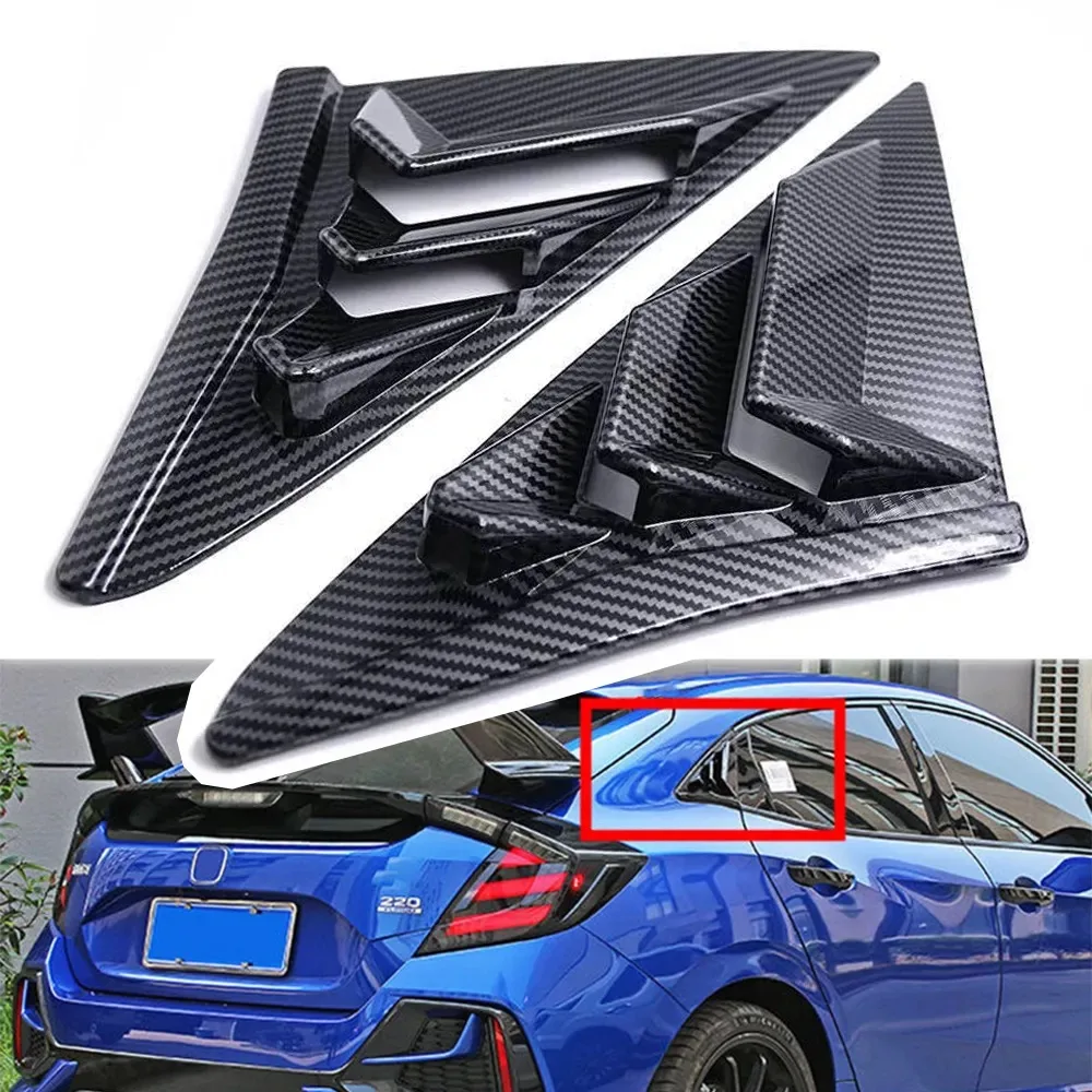 2X Rear Side Window Louvers For Honda Civic Type R Hatchback 2020 2021 ABS Air Vent Scoop Shutter Shades Cover Trim Accessories