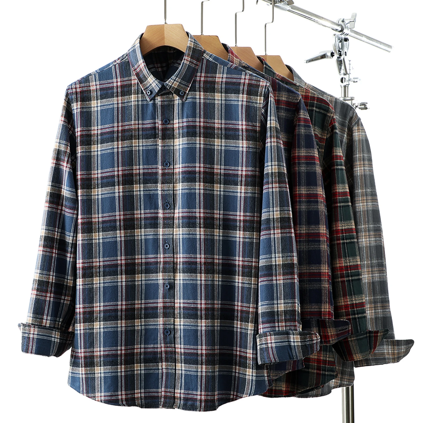 

Classic Men's Long Sleeve Cotton Flannel Shirt Washed Brushed Soft Skin-friendly Plaid Autumn Winter Fashion Urban Style Brea...
