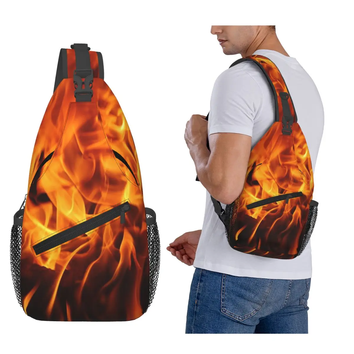 

Burning Fire With Sparks Chest Bag Men Sling Crossbody Backpack Chest Bag Travel Hiking Daypack Shoulder Bag