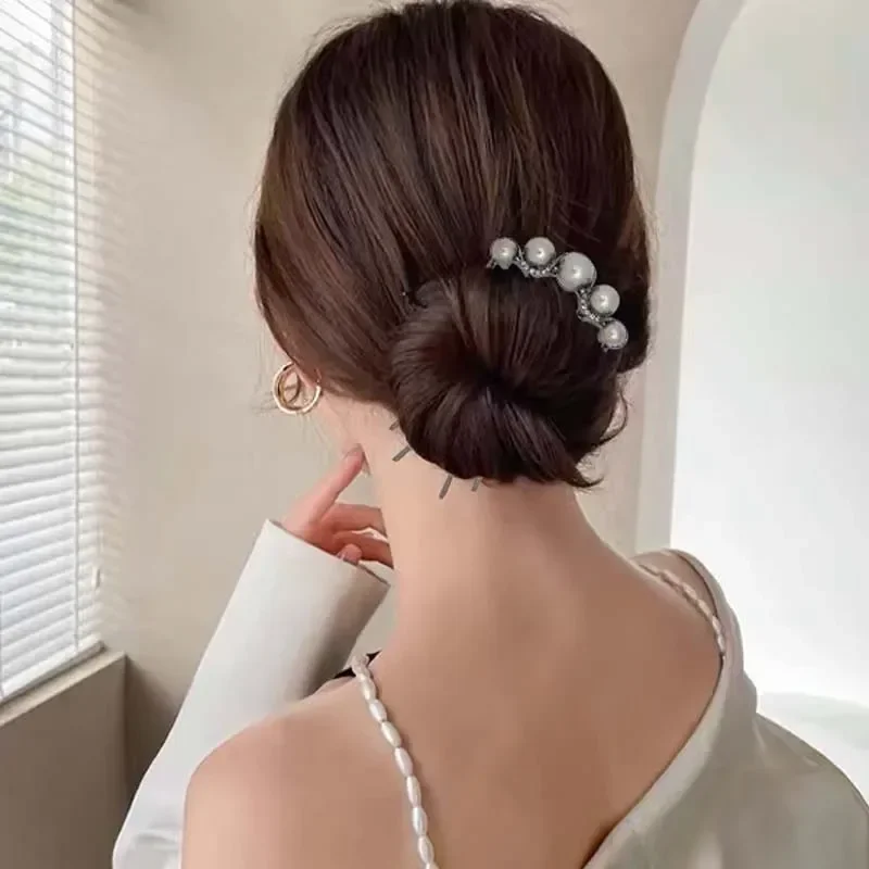 แฟชั่นโลหะ U-Shaped Hair Stick สําหรับหญิงสาวไข่มุกผมคลิป Pins Bun Maker เครื่องมือทรงผมอุปกรณ์เสริมผม