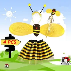 Princess Fairy Costume Set Halloween Ears Headband Bee Wings Magic Wand Tutu Skirt Cosplay Prop Girls Dress Up Festival Outfit