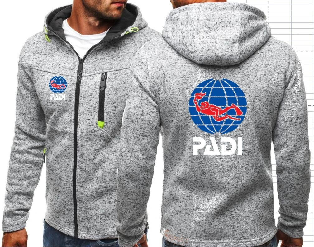 Scuba Driver Padi Men Sports Casual Zipper Fashion Tide Jacquard Hoodies Fleece Jacket Fall Sweatshirts