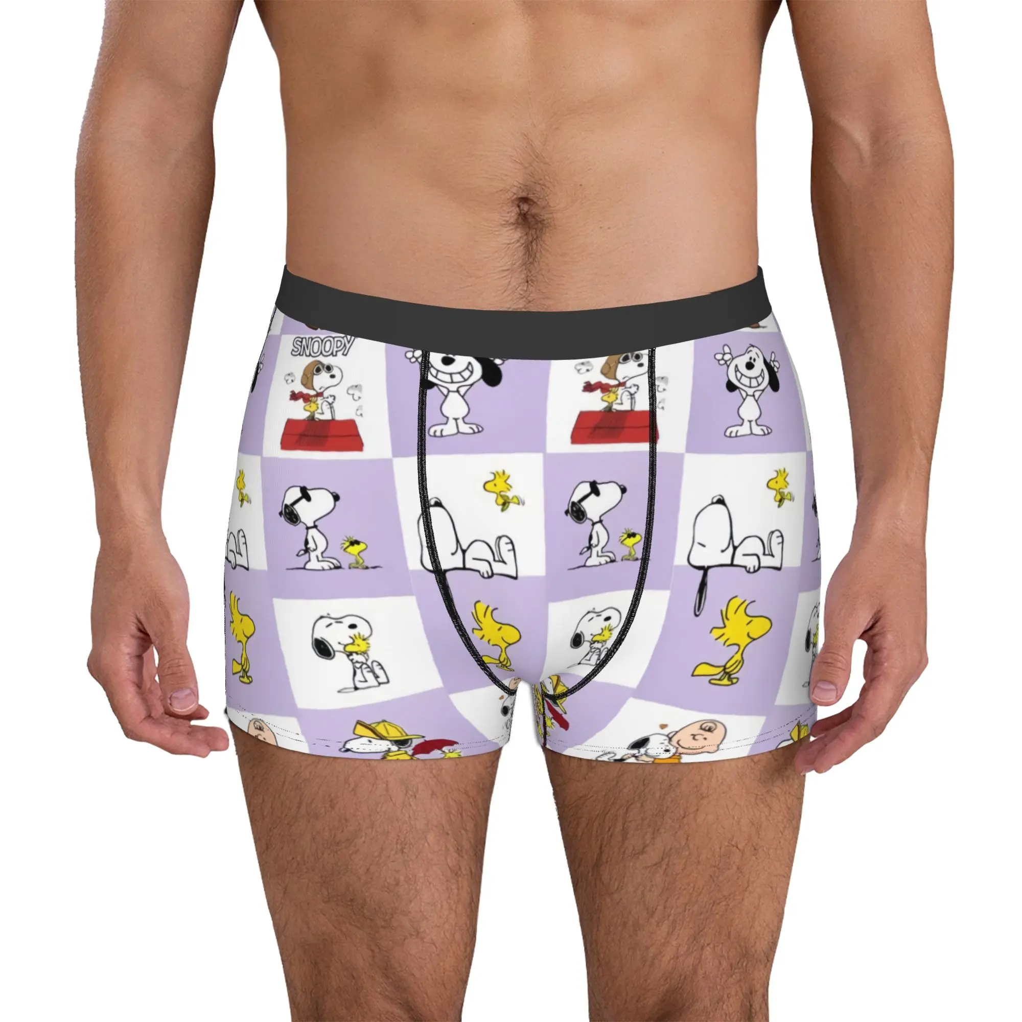 

Novelty S-Snoopy Checkered Plaid Boxers Shorts Panties Male Underpants Stretch Anime Dog Briefs Underwear