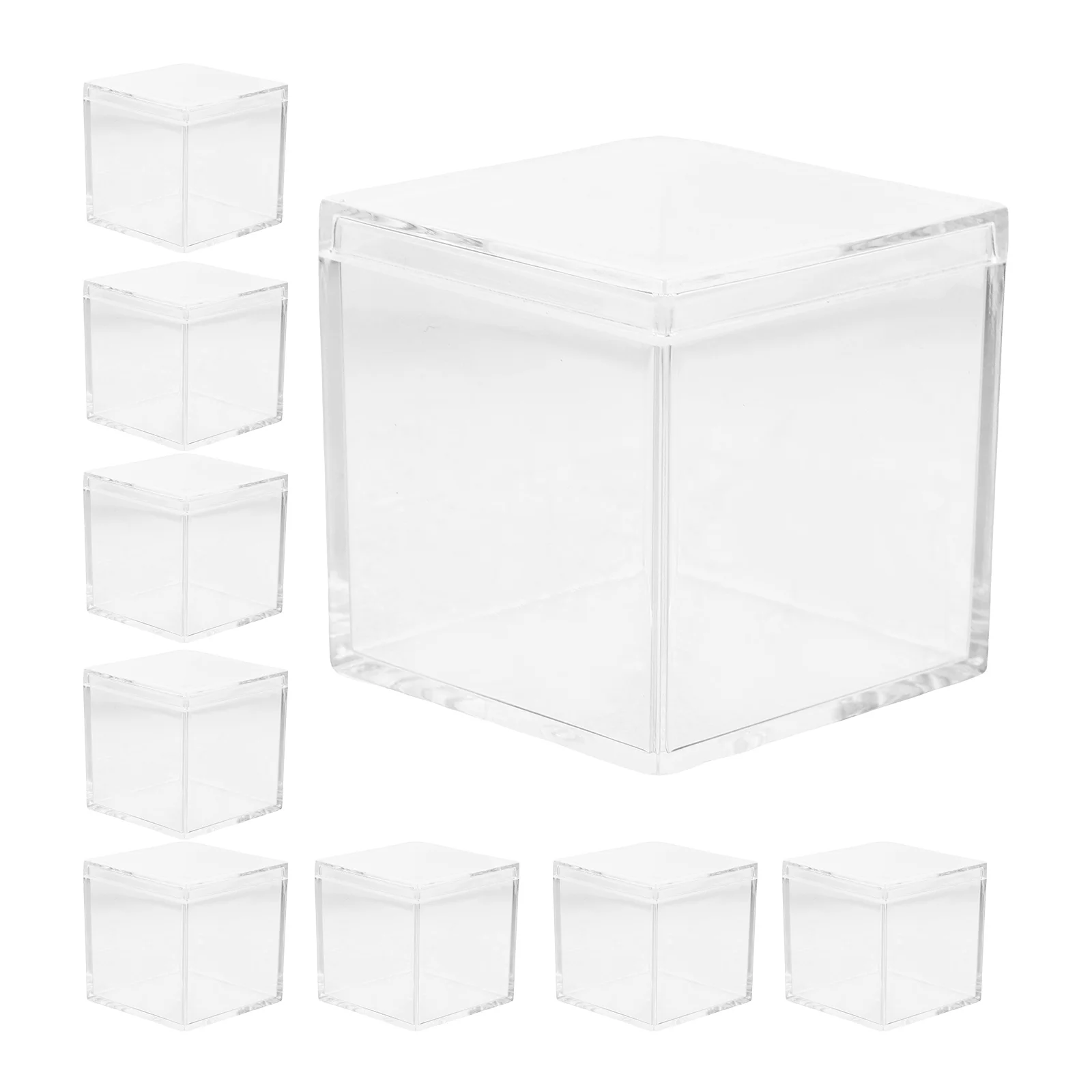 9 Pcs Small Transparent Box Cube Showcase Collectibles Chocolates Candy Square Container Clear Gift Boxes for Favors Storage