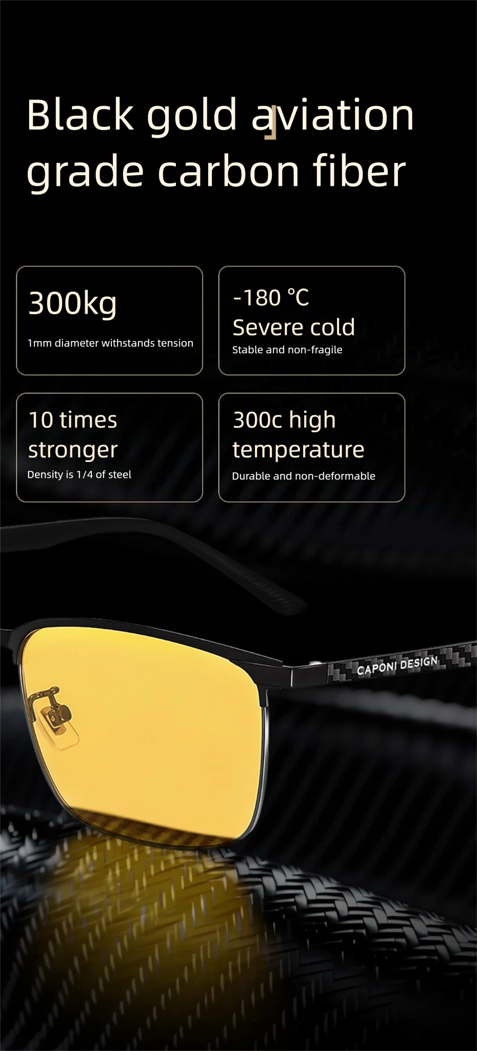 CAPONI Night Vison Männer Sonnenbrille Neue Nacht Fahren Carbon Faser Original Photochrome Braun Sonnenbrille Gelb Shades BSYS28753 – Detail 8