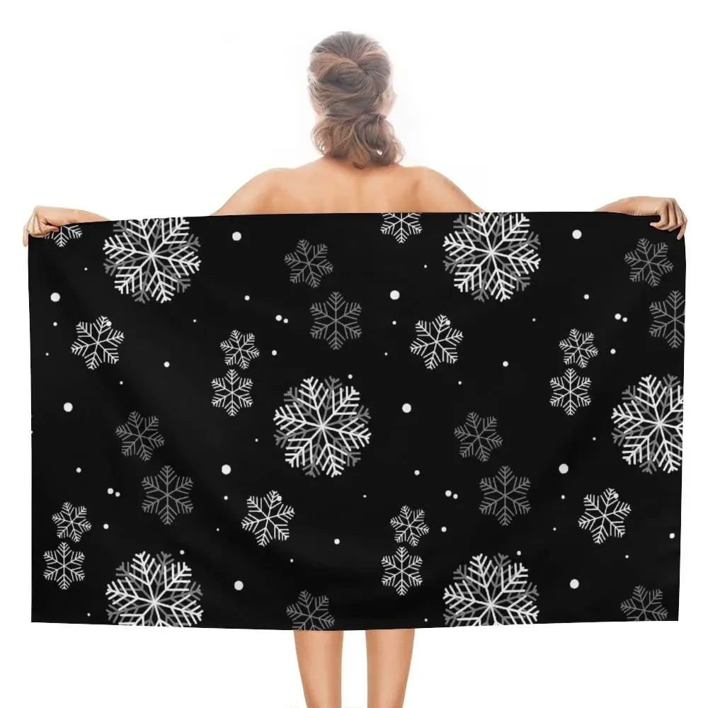 Snowflakes Beach Towel Microfiber Sand Free Bath Towel For Boy Girl Christmas Gift Travel Sport Spa Gym Quick Dry Swimming Cover