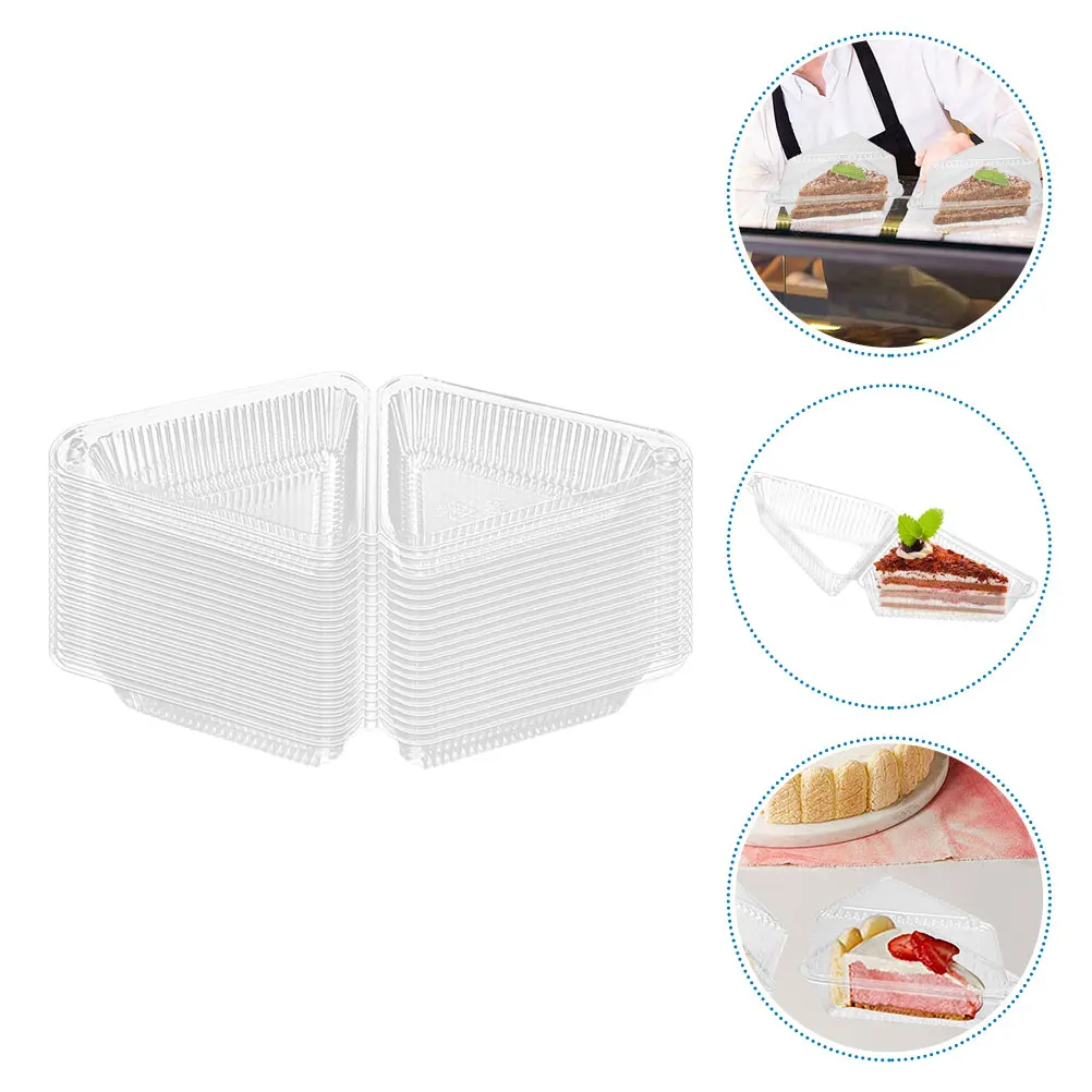 

50 Pcs Cake Box Set Clear Plastic Containers Food Grade Stackable Triangle Lid Cheesecake Holders Disposable Boxes For Sandwich