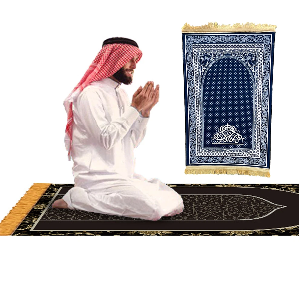 Arabic prayer blanket, Classical portable double-sided tassel prayer mat, Thickened crystal velvet printed Pilgrimage mat