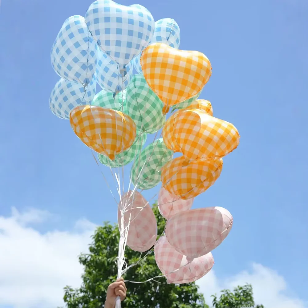 5/10 Stück Karierte Herzförmige Folienballons Valentinstag Hochzeit Geburtstag Party Dekoration Foto-Requisiten Dekorationszubehör