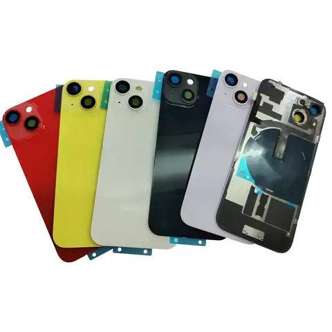 Cubierta trasera de cristal para iPhone 14 14Plus, carcasa de puerta trasera con piezas pequeñas, Cable flexible, reemplazo de placa de Metal