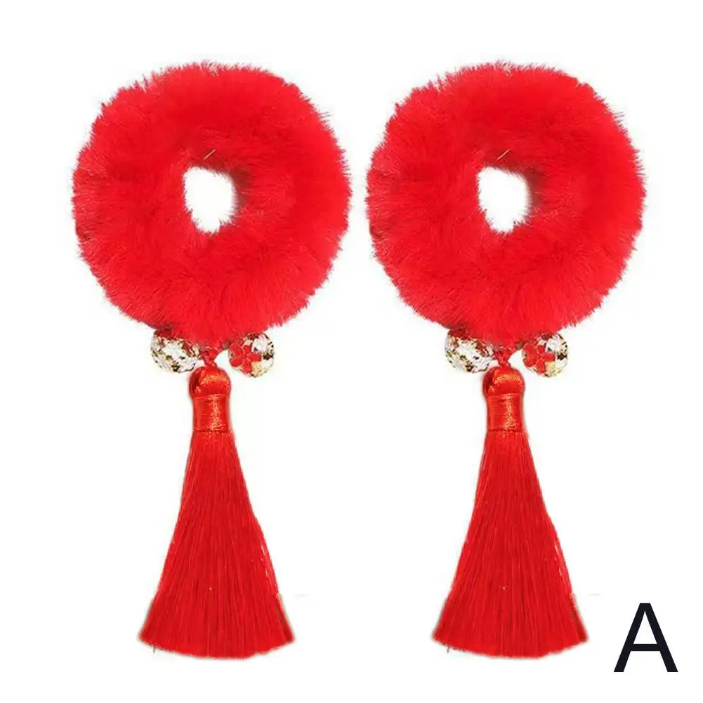 1Pair Tassel Big Red Cute Chinese-style Hair Accessories Performances Loops Children’s Hair New And Day Year Imitation Rabb B9N6 image 6