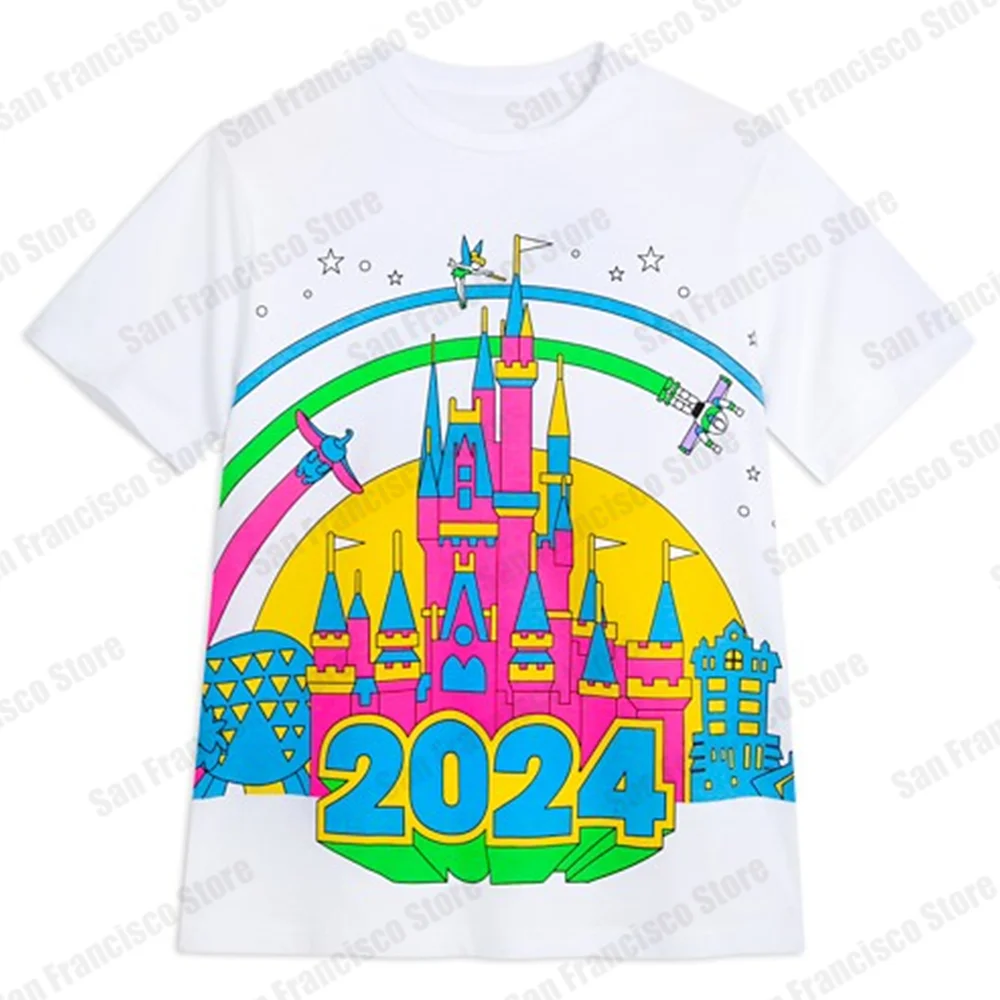 Miniso Classic Cartoon Castle Mickey Mouse Disney World 2024 T-Shirt for Adults Adult/KID Boy Girl KID Clothing Gift Souvenir