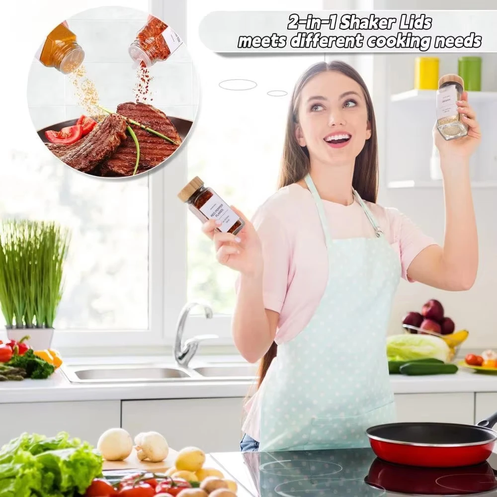 

Набор стеклянных банок для специй, 6/12 шт., с бамбуковыми крышками, стеклянные банки, набор банок для специй, банки для приправ, органайзер, бутылки для хранения для