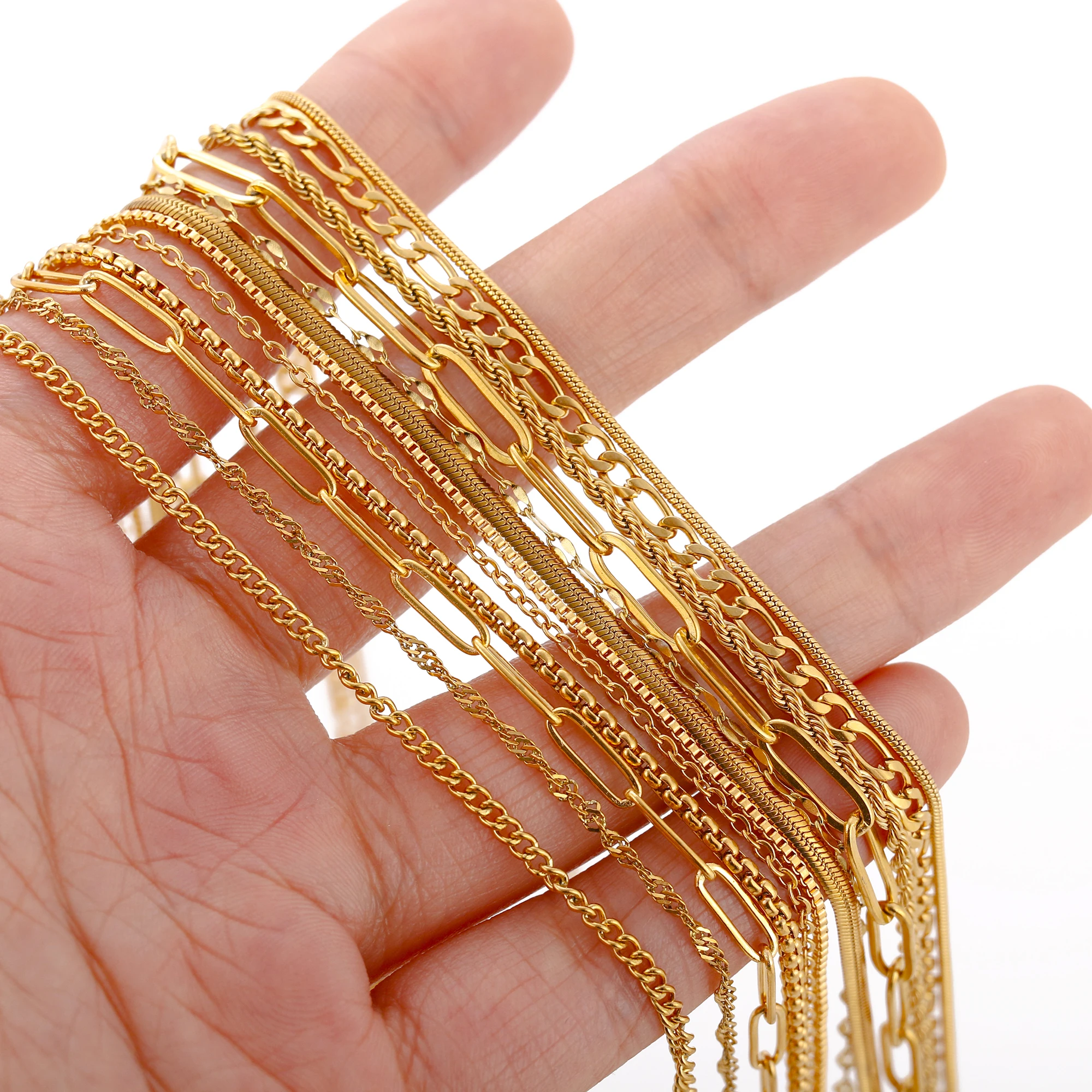 5Pcs/Lot Stainless Steel Chains Adjustable Length 45+5cm Cuba/O/Ripple/Twisted Chain DIY Jewelry Necklace With Lobster Clasp