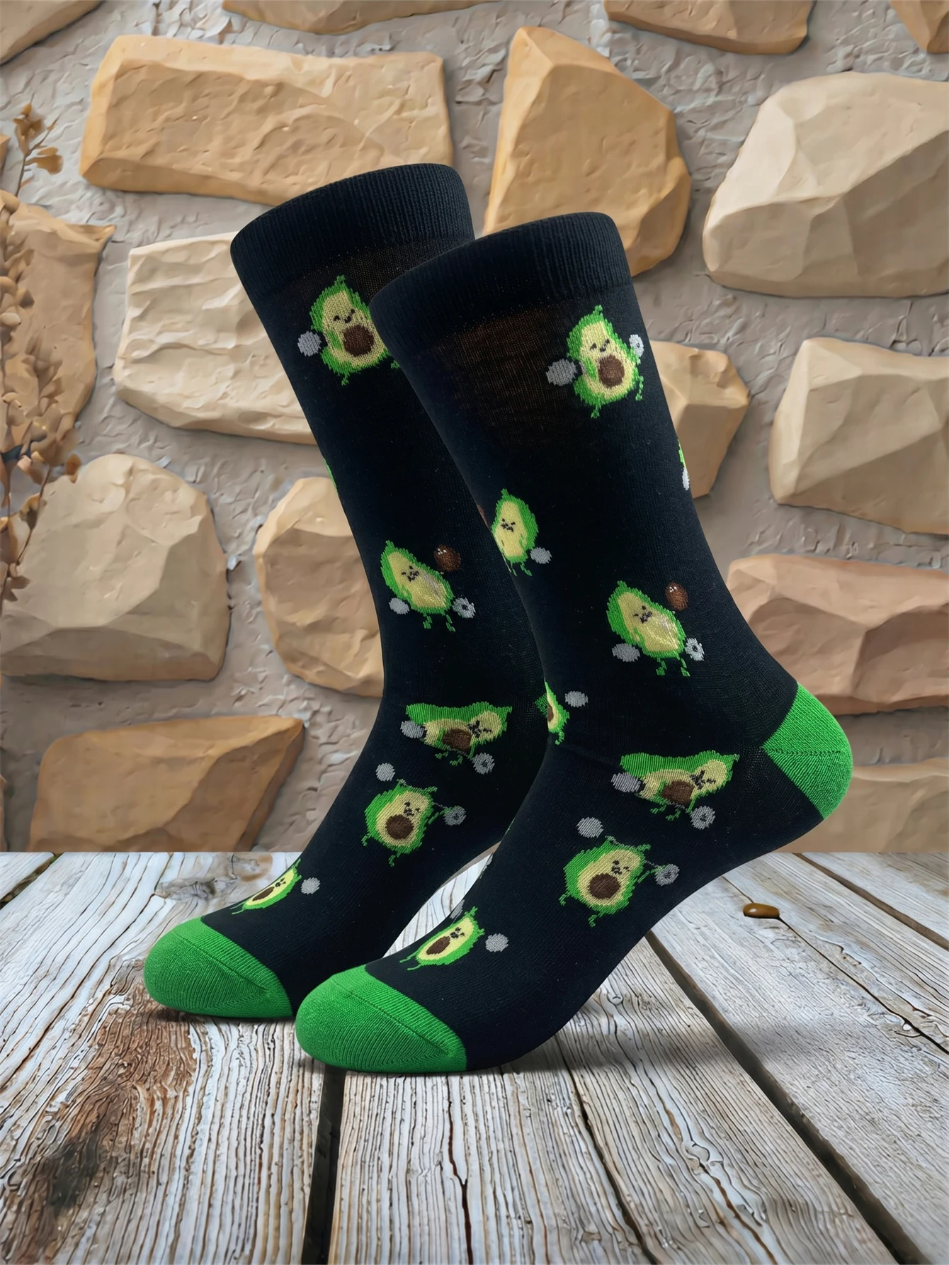 

Men's Black Cotton Crew Socks with Funny Fruit Print Cute Novelty Personality Socks for Men Casual Wear