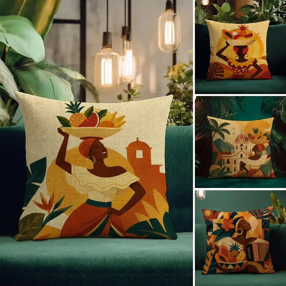 Art Vintage Landscape Colombia Cushion Cover Natural Linen Pillowcase Set Cushion Cover for Sofa Bedroom Chair
