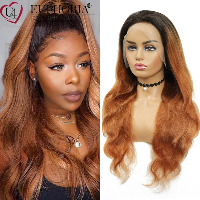 

T1B/30 Brown Brazilian 13x4 Lace Front Wig Body Wave Human Hair Wig BURG Colored Wig Ombre Lace Wigs Pre Plucked EUPHORIA