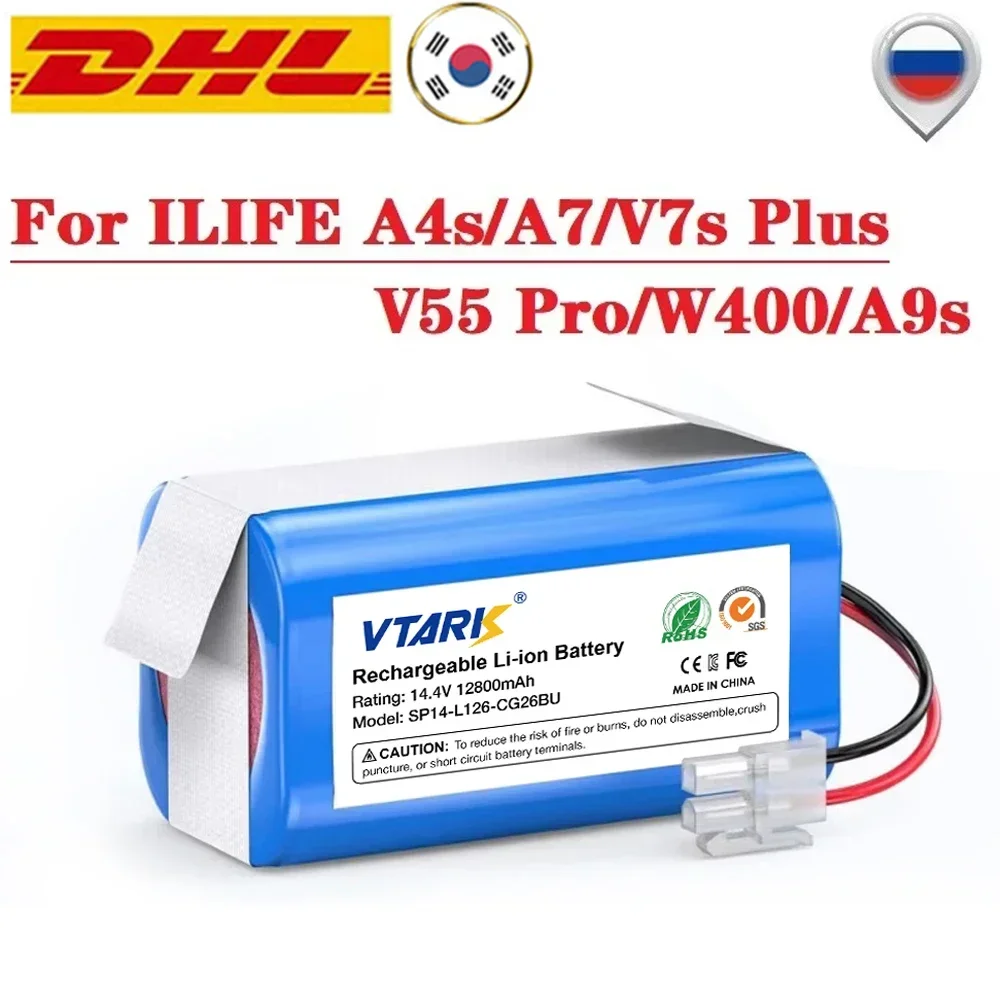 

Original Battery For ILIFE 14.8V 12800mah 14.4v Lithium A4 A4s V7 A6 V7s Plus Robot Vacuum Cleaner INR18650 M26-4S1P battery