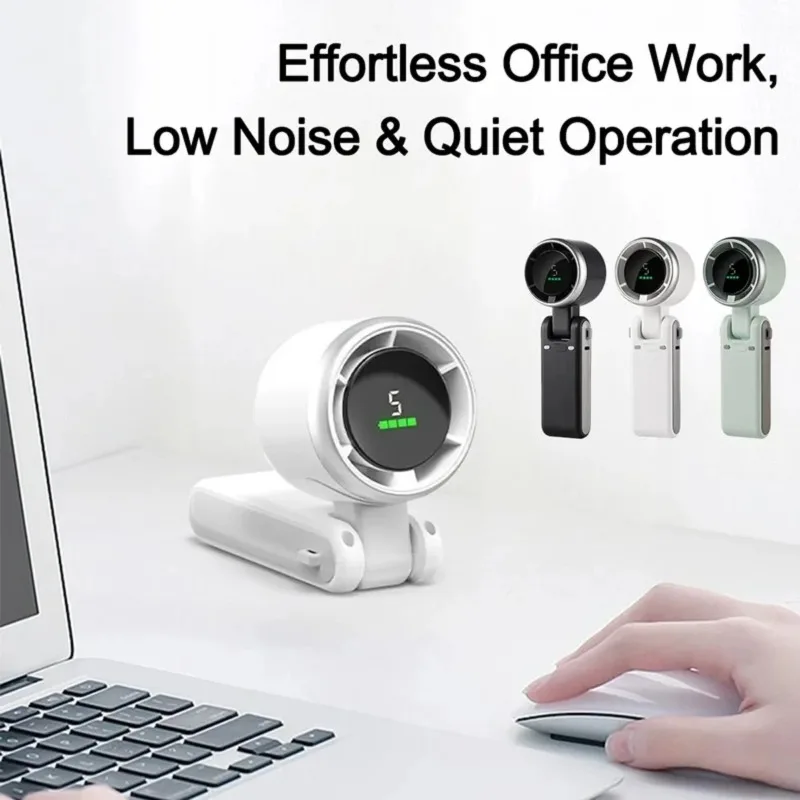 Portable 3-in-1 Turbo Handheld Fan, 5 High-Speed Settings, 3600mAh Power, Digital Screen, Foldable USB/Type-C Charge