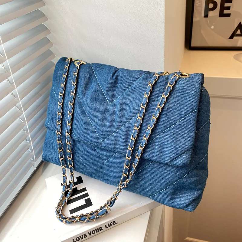 Borsa donna moda lusso Denim blu borsa a tracolla valigetta Messenger borse grande capacità studio lavoro Street Tote Bag borse