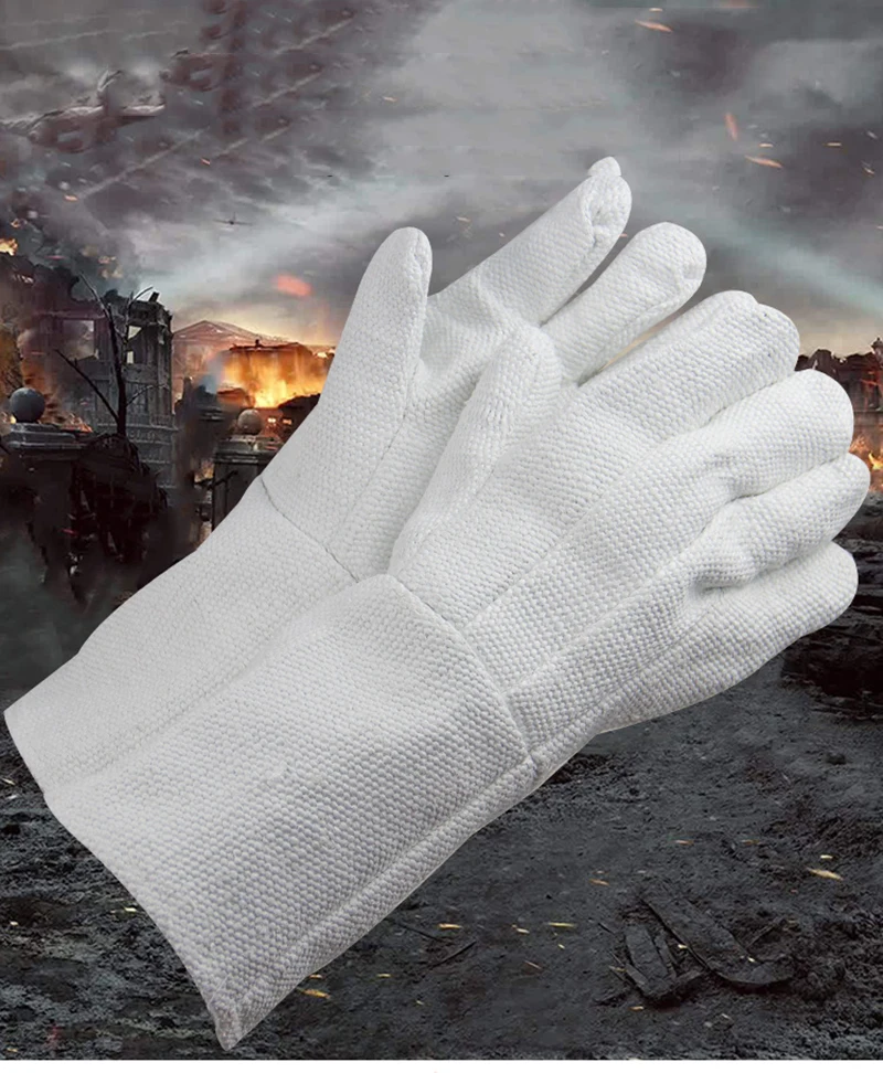 45CM Long High-Quality Insulation Protection Metal Glass Manufacturing Work Gloves Five-Finger Type Fire Gloves