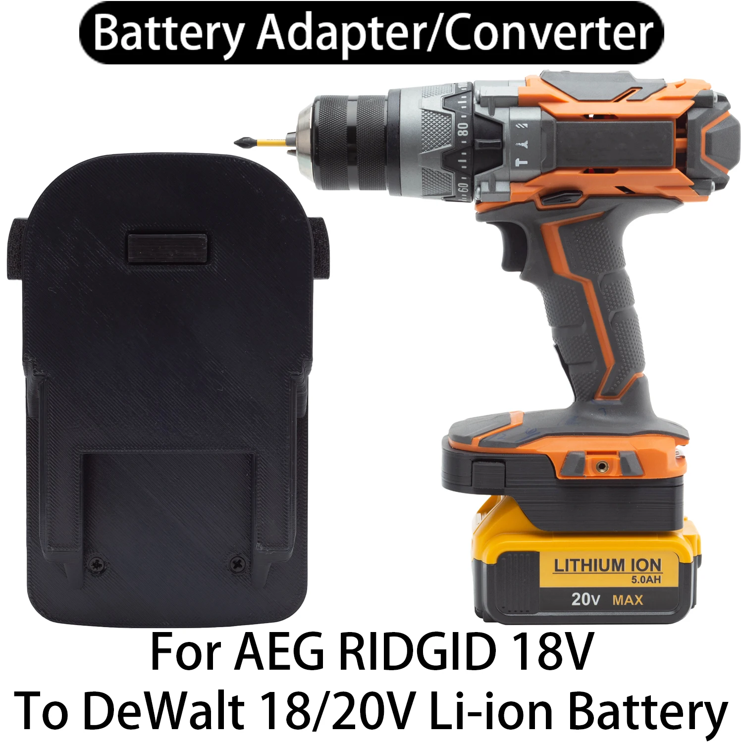 Adaptador Conversor de Bateria para Ferramentas AEG RIDGID 18V Li-ion para Bateria DeWalt 18/20V Li-ion, Acessório para Ferramentas Elétricas