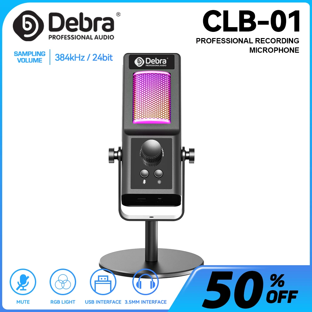 Debra CLB-01 Studio-Grade Streamer Microphone, Professional 24-Bit, Abyss Mirror RGB Lighting Effects for Gaming & Streaming