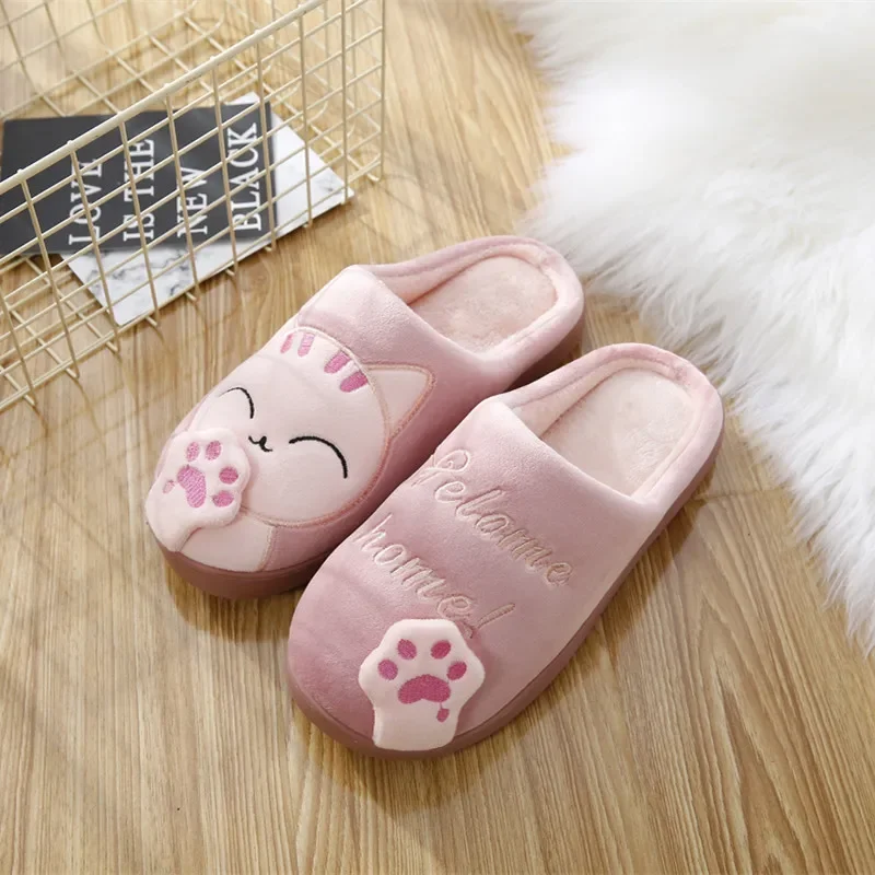 Women Winter Warm Slippers Shoes Cute Cartoon Embroidery Round Toe Flats Plus Velvet Indoor Home Bedroom Floor Slippers2023