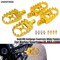 MX Footpegs Motorcycle Footrests Gold Wide Pedals 360 Rotating For Harley Dyna Softail Road King Sportster XL 883 1200 StreetBoy