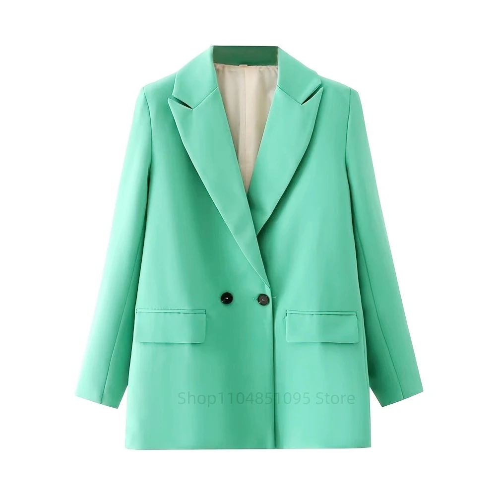 

Women Formal Office Lady Double Breasted Blazer Solid Coat Fashion Notched Collar Long Sleeve Ladies Outerwear Stylish Women Top