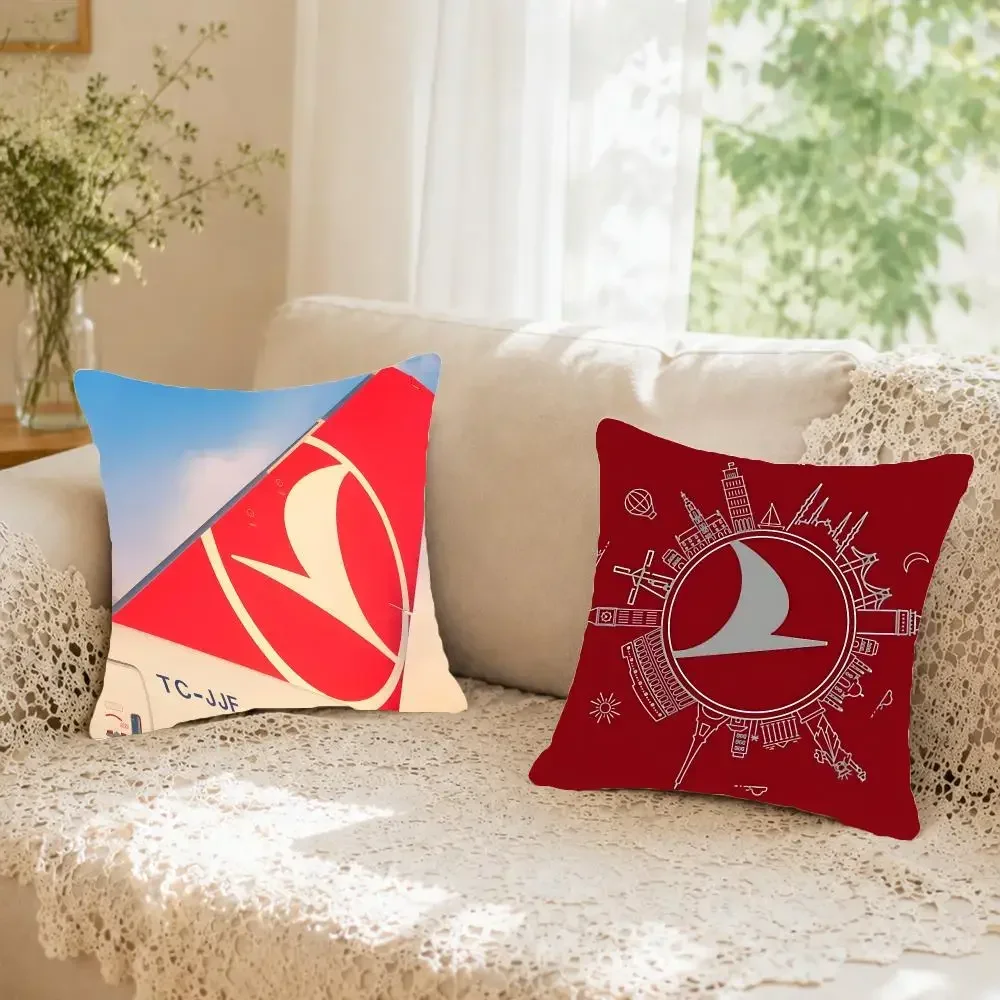 Premium Airline Brand T-Turkish Airlines Cushion Cover Faux fur decorative Dark academia style post Rustic Spa pillow cover
