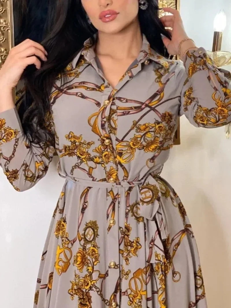 

Мусульманское платье Абая, женские платья-рубашки с принтом Рамадана, осенние турецкие исламские платья, элегантный индийский марокканский кафтан, арабский 2025