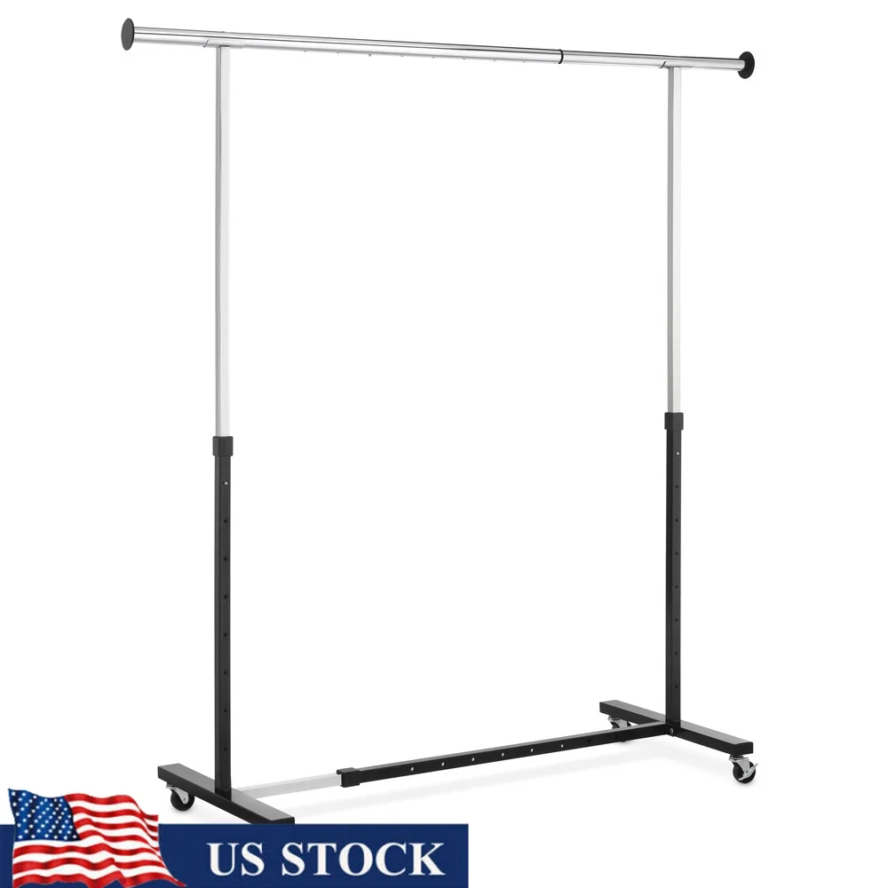 

Adjustable Rolling Garment Rack Heavy Duty Metal with Locking Wheels Expandable Storage Easy Assembly Portable Clothes Organizer