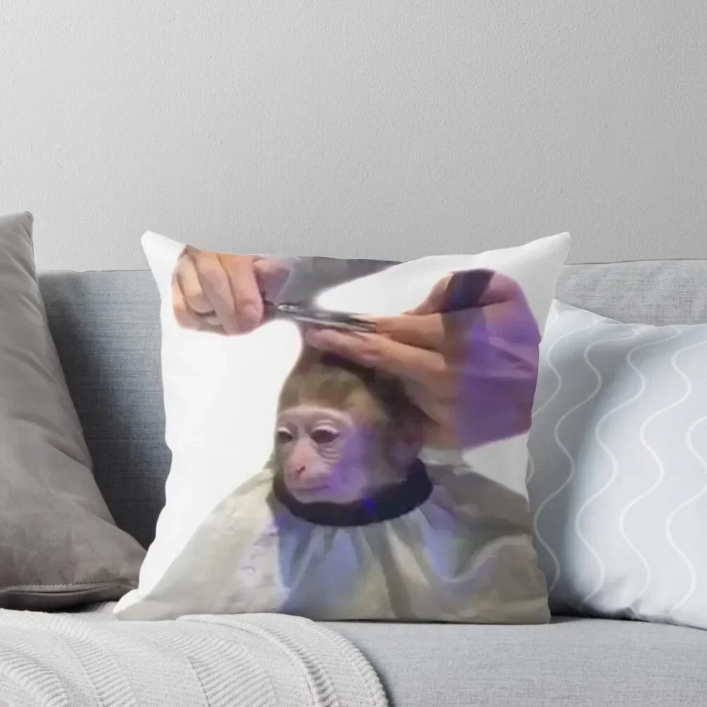 Monkey Getting A Haircut - Monkey Monke Haircut Throw Pillow christmas cushions covers autumn decoration Pillow Decor Pillow