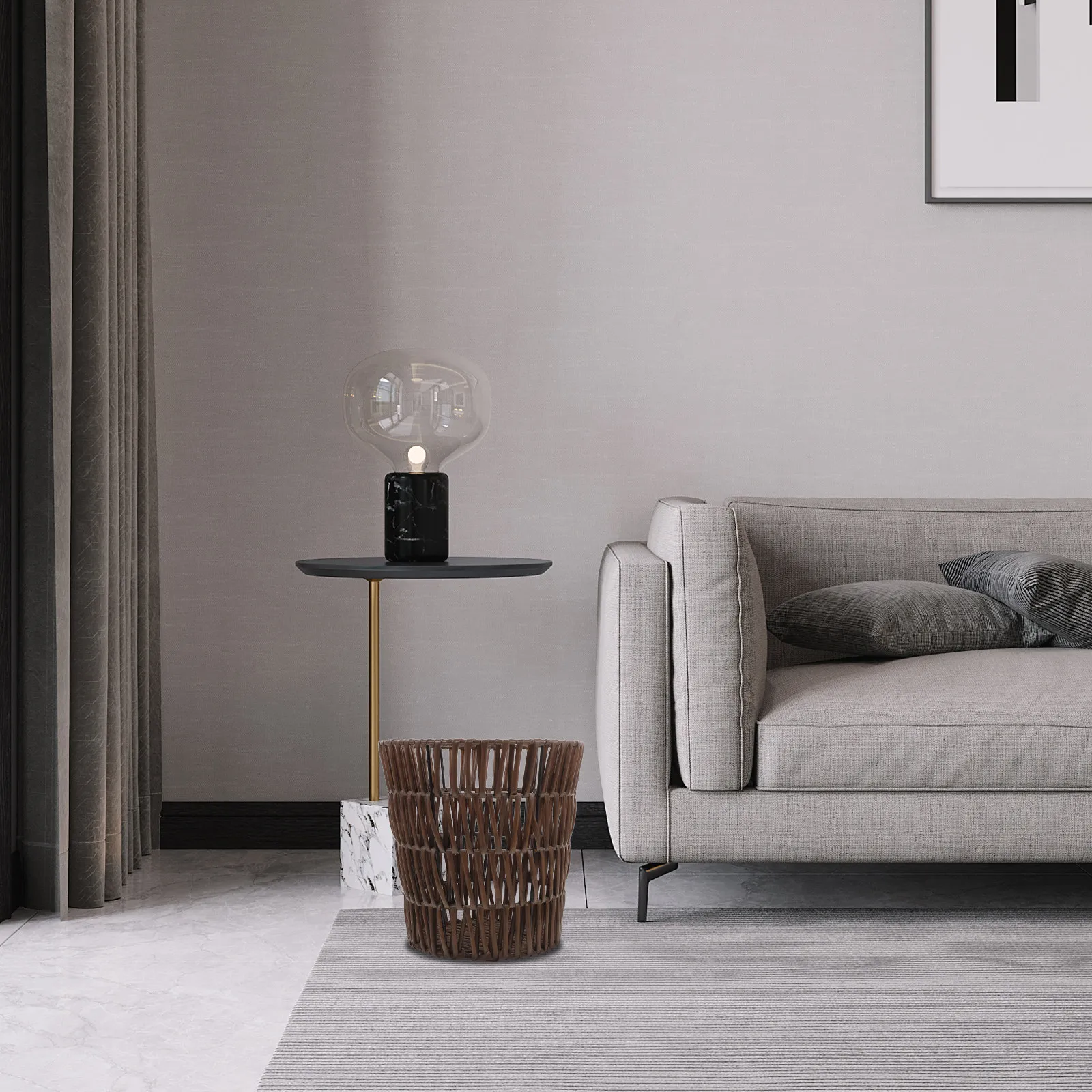 

Плетеная корзина для хранения, универсальная корзина для мусора для дома, элегантный простой дизайн, тонкая плетеная отделка, корзина для мелочей, фруктов, белья