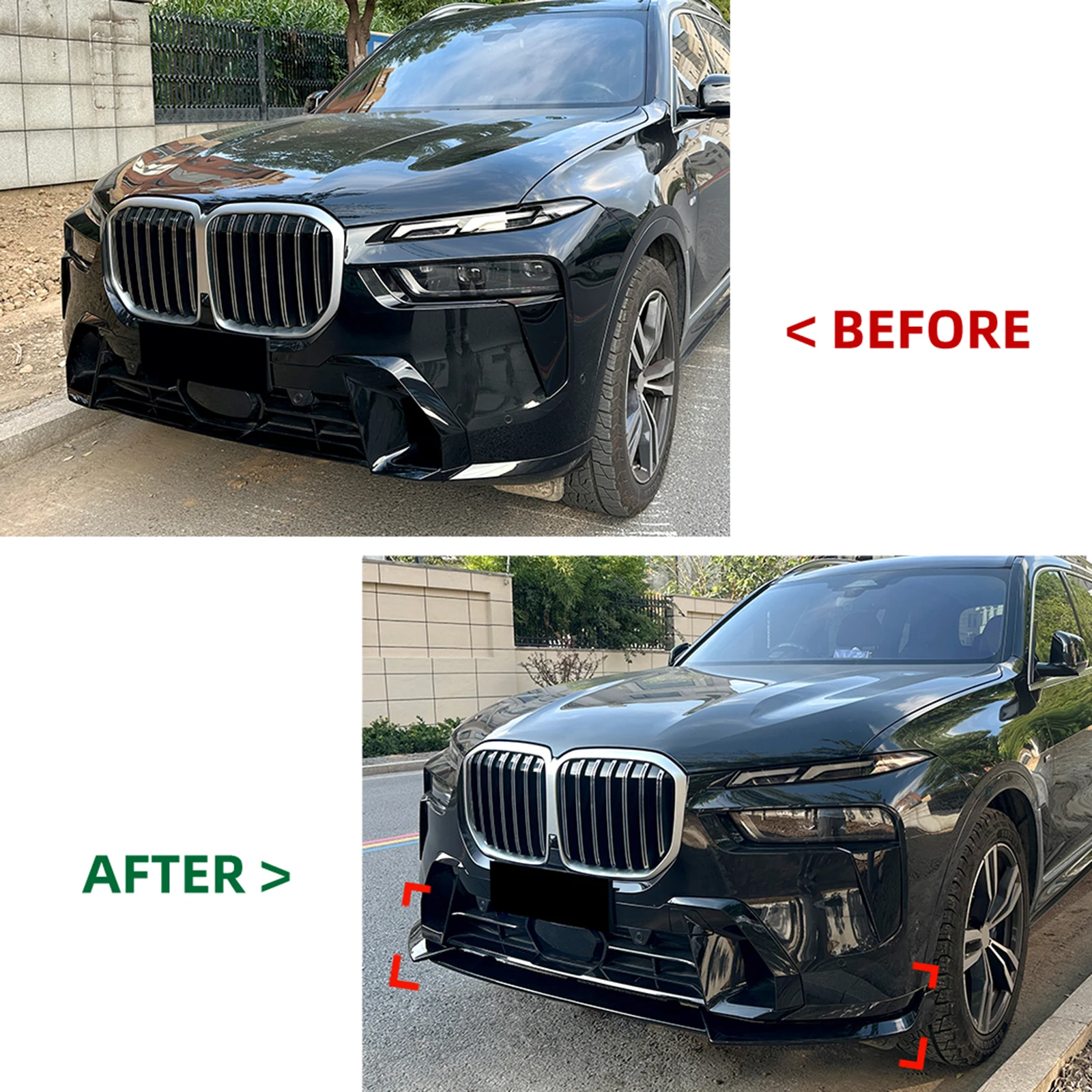 Carbon Fiber Look/Gloss Black Front Bumper Spoiler Lip Lower Diffuser Splitter Blade Guard For BMW X7 G07 LCI M Sport 2023-2025